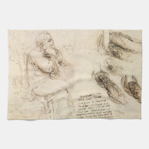 Leonardo da Vinci's Old Man and Water Sketch Tea Towel