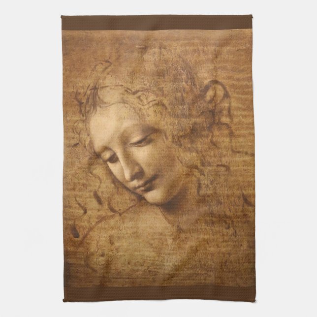 Leonardo da Vinci's Scapigliata, Head of a Woman Tea Towel (Vertical)