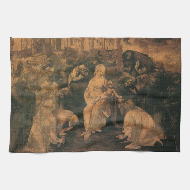 Leonardo da Vinci's The Adoration of the Magi Tea Towel (Horizontal)