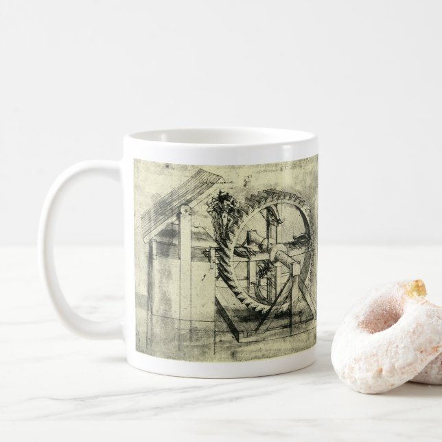 Leonardo da Vinci's Treadmill Powered Crossbow Coffee Mug (With Donut)