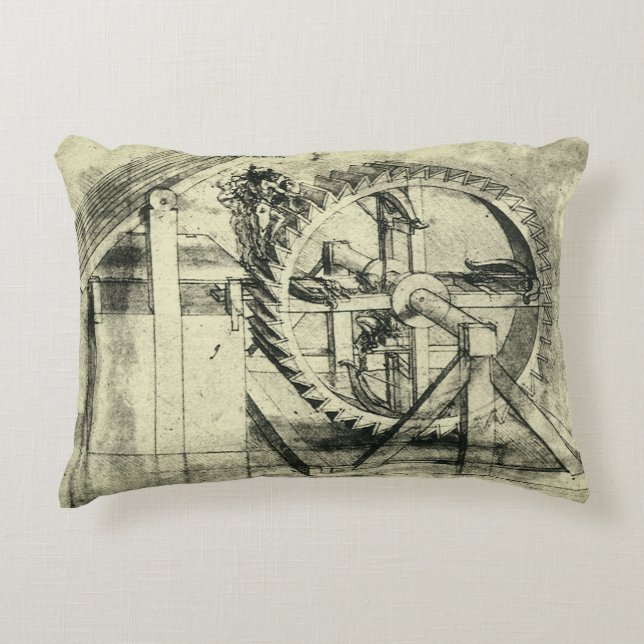 Leonardo da Vinci's Treadmill Powered Crossbow Decorative Cushion (Front)