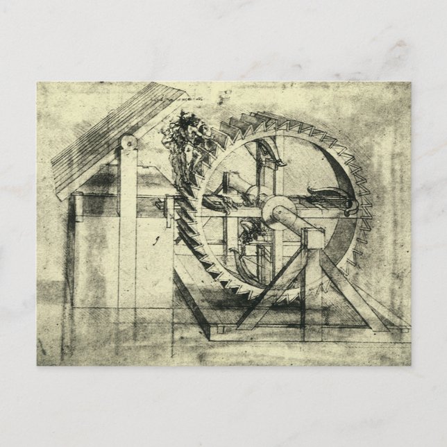 Leonardo da Vinci's Treadmill Powered Crossbow Postcard (Front)