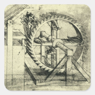 Leonardo da Vinci's Treadmill Powered Crossbow Square Sticker