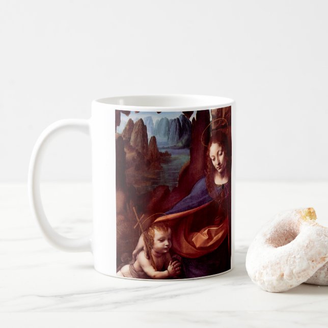Leonardo da Vinci's Virgin (Madonna) of the Rocks Coffee Mug (With Donut)