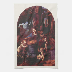Leonardo da Vinci's Virgin (Madonna) of the Rocks Tea Towel