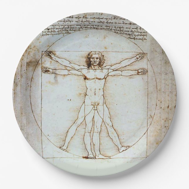 Leonardo da Vinci's Vitruvian Man Paper Plate (Front)