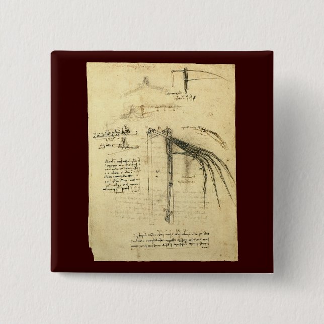 Leonardo da Vinci's Wing on Flying Machine Sketch 15 Cm Square Badge (Front)