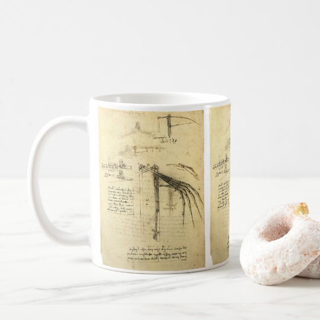 Leonardo da Vinci's Wing on Flying Machine Sketch Coffee Mug (With Donut)