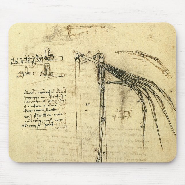 Leonardo da Vinci's Wing on Flying Machine Sketch Mouse Mat (Front)