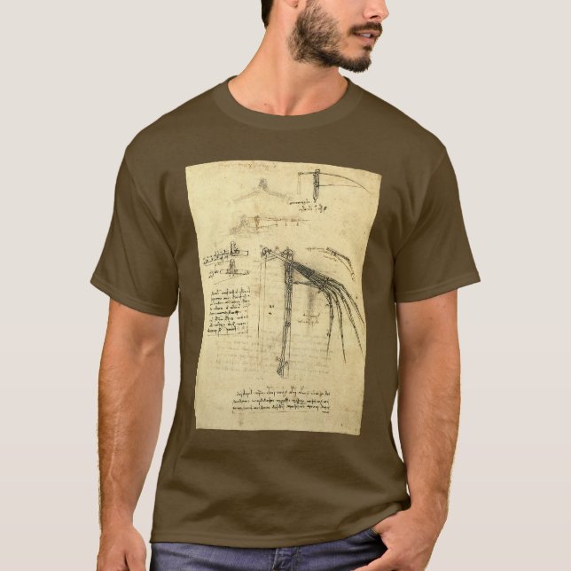 Leonardo da Vinci's Wing on Flying Machine Sketch T-Shirt (Front)