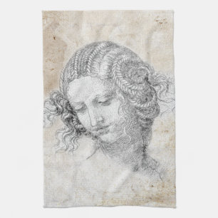 Leonardo DaVinci Sketch Leda Parchment Elegant Art Tea Towel