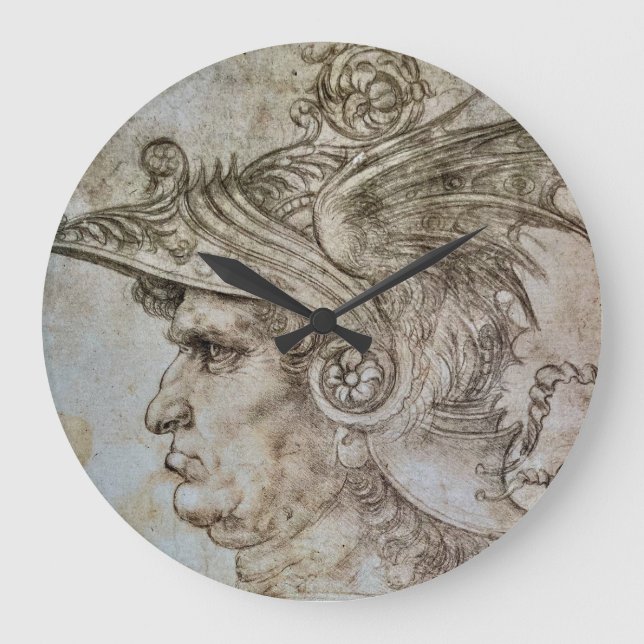 Leonardo’s Helmeted Warrior  Large Clock (Front)