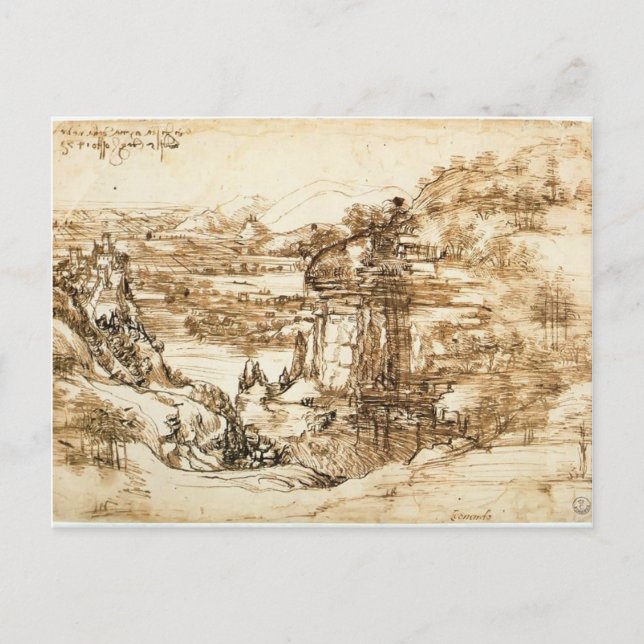 Leonardo Vinci- Landscape drawing for Santa Maria Postcard (Front)