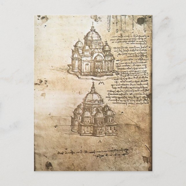 Leonardo Vinci- Studies of central plan buildings Postcard (Front)