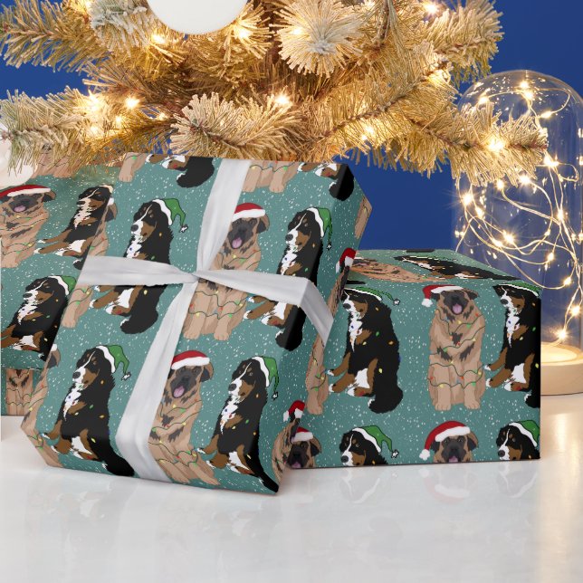 Leonberger and  Bernese Mountain Dog Christmas  Wrapping Paper (Holidays)