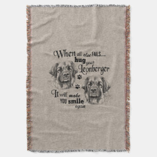 Leonberger art when everything fails quote throw blanket