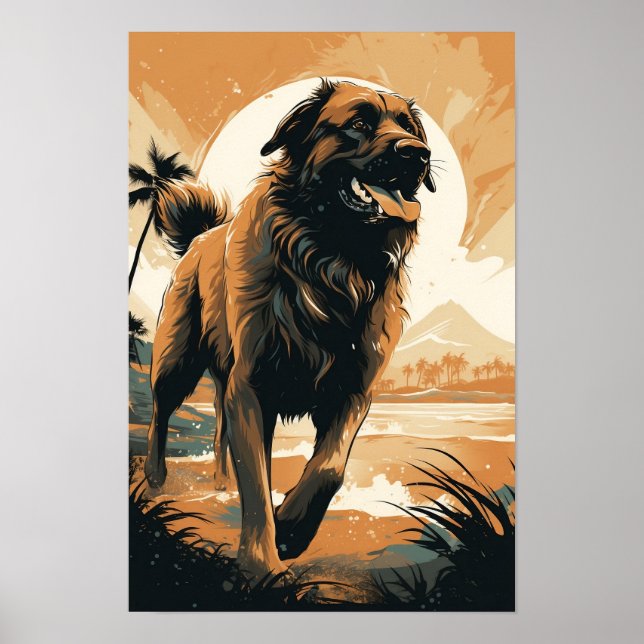 Leonberger at the beach poster (Front)