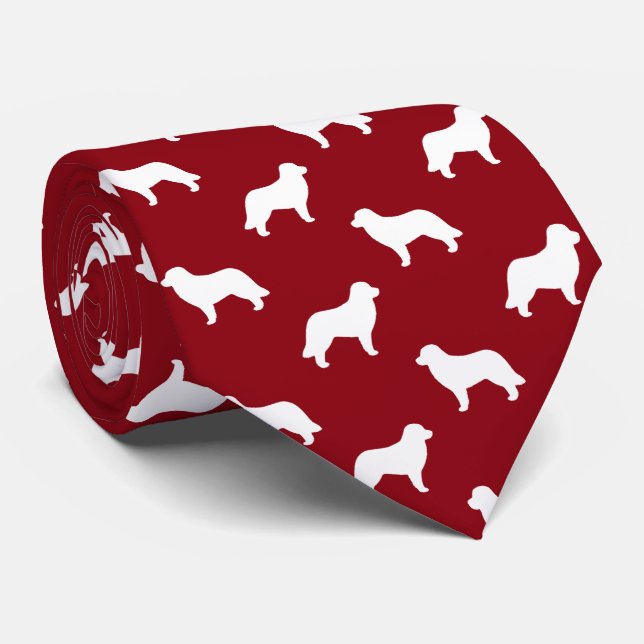 Leonberger Dog Breed Silhouettes Pattern Red Tie (Rolled)