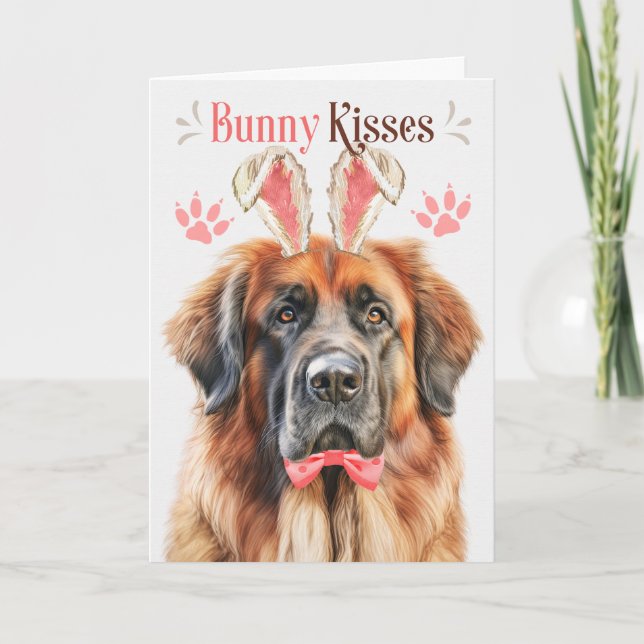 Leonberger Dog in Bunny Ears for Easter Holiday Card (Front)