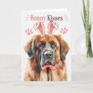 Leonberger Dog in Bunny Ears for Easter Holiday Card