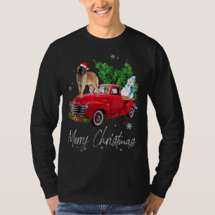 Leonberger Dog Riding Red Truck Christmas T-Shirt