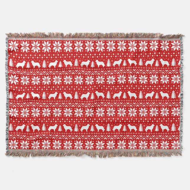 Leonberger Dog Silhouettes Christmas Pattern Red Throw Blanket (Front)