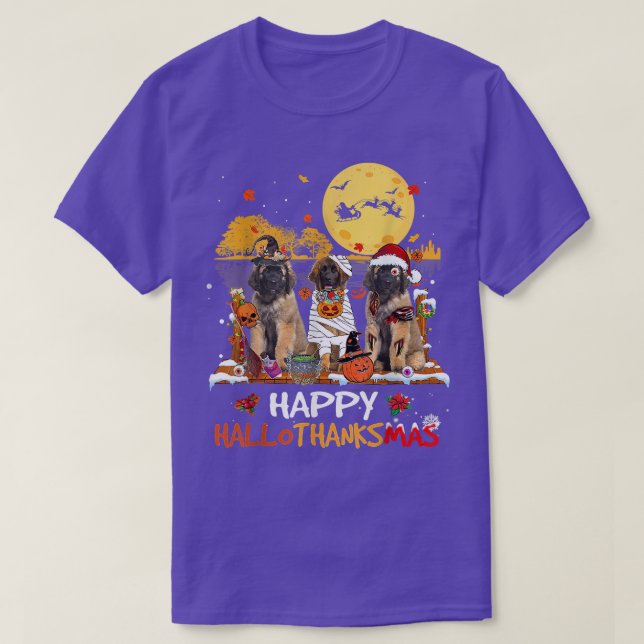 Leonberger Happy Hallothanksmas Halloween Thanksgi T-Shirt (Design Front)