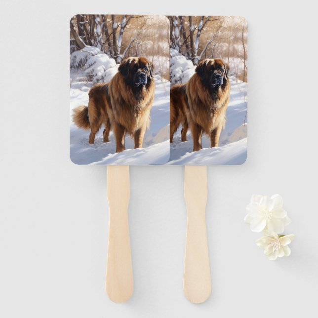 Leonberger Let It Snow Christmas Hand Fan (Front and Back)