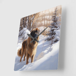 Leonberger Let It Snow Christmas Square Wall Clock