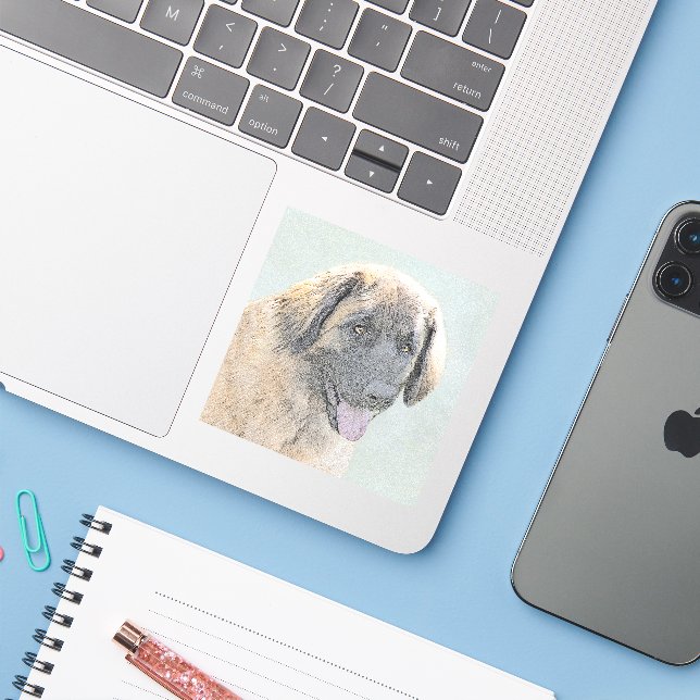 Leonberger Painting - Cute Original Dog Art (Laptop w/ iPhone)