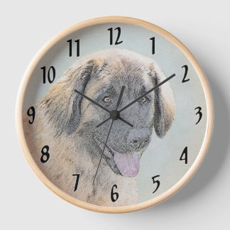 Leonberger Painting - Cute Original Dog Art Clock
