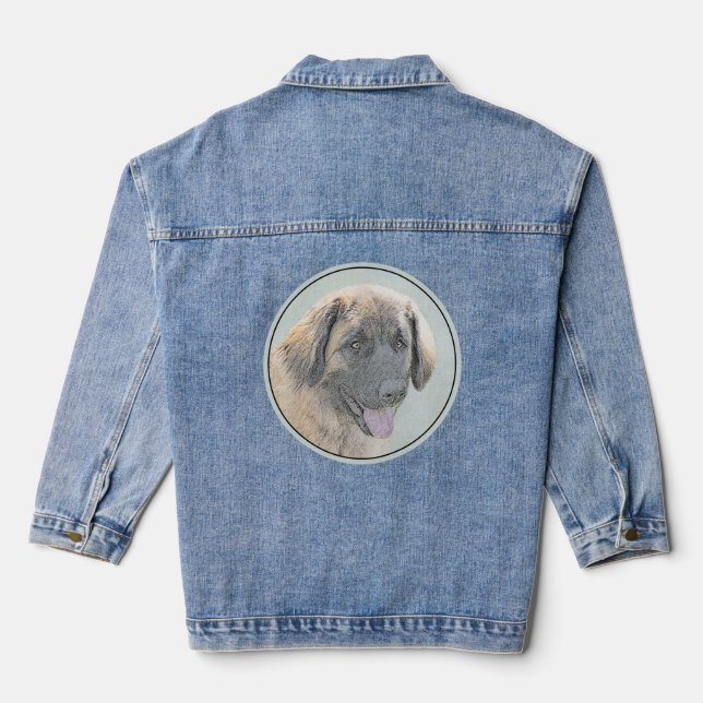 Leonberger Painting - Cute Original Dog Art Denim Jacket (Back)
