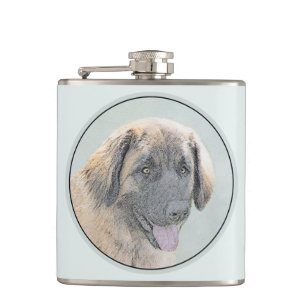 Leonberger Painting - Cute Original Dog Art Hip Flask