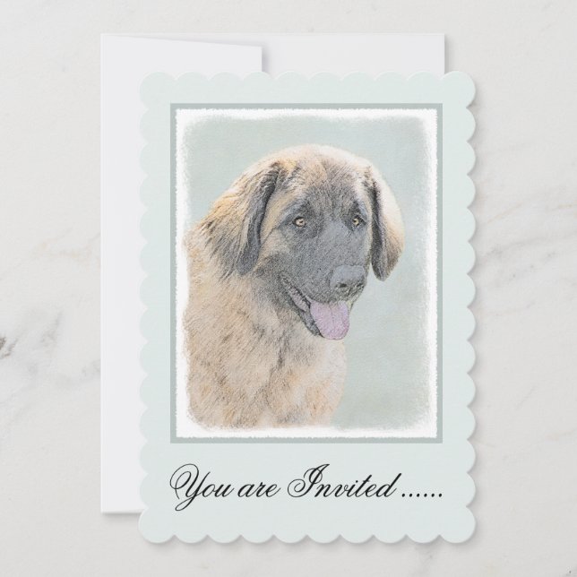 Leonberger Painting - Cute Original Dog Art Invitation (Front)