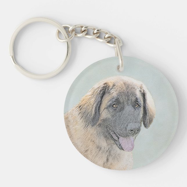 Leonberger Painting - Cute Original Dog Art Key Ring (Front)