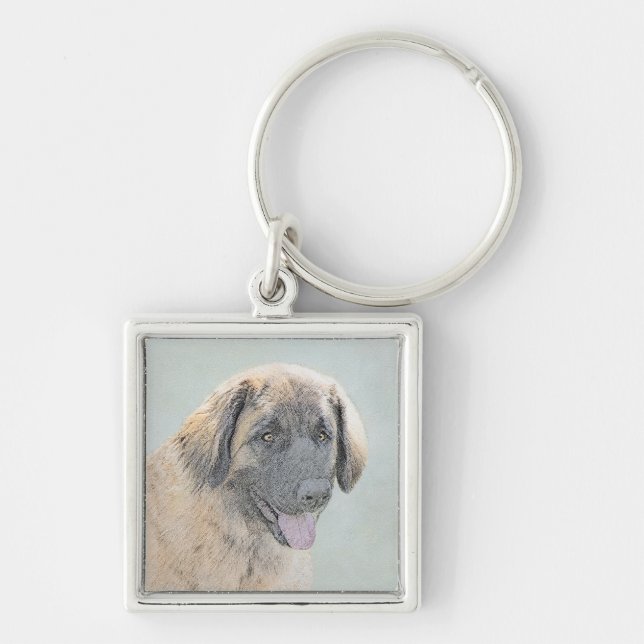 Leonberger Painting - Cute Original Dog Art Key Ring (Front)