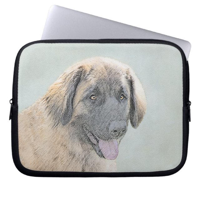 Leonberger Painting - Cute Original Dog Art Laptop Sleeve (Front)