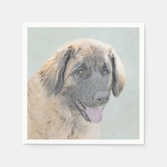 Leonberger Painting - Cute Original Dog Art Napkin (Front)