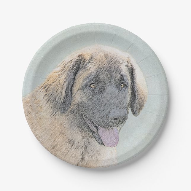 Leonberger Painting - Cute Original Dog Art Paper Plate (Front)