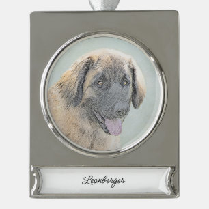 Leonberger Painting - Cute Original Dog Art Silver Plated Banner Ornament