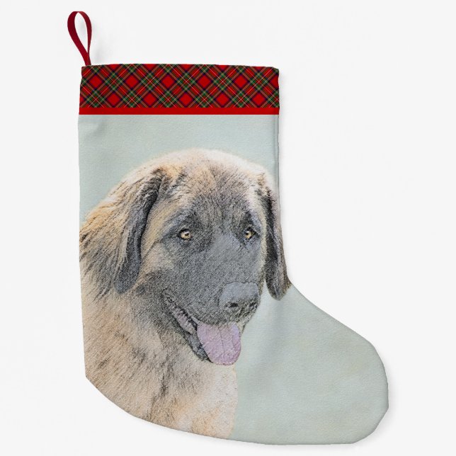 Leonberger Painting - Cute Original Dog Art Small Christmas Stocking (Front)