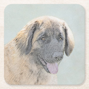 Leonberger Painting - Cute Original Dog Art Square Paper Coaster