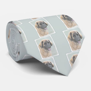 Leonberger Painting - Cute Original Dog Art Tie