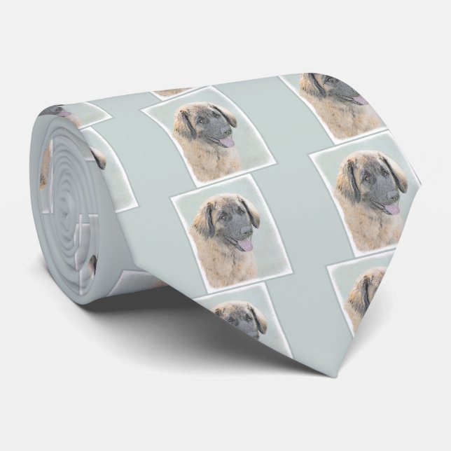Leonberger Painting - Cute Original Dog Art Tie (Rolled)