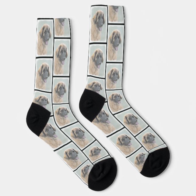 Leonberger Painting Leo Cute Original Pet Dog Art Socks (Right)