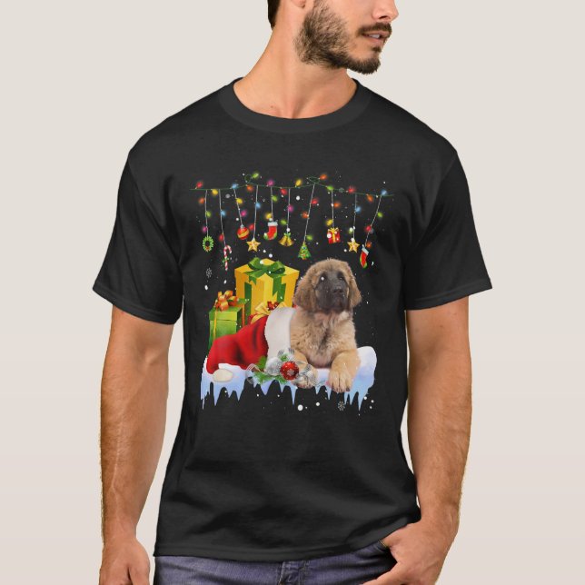Leonberger Santa Hat Christmas Lights Christmas Pa T-Shirt (Front)