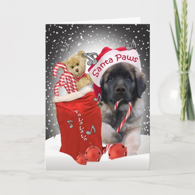 Leonberger Santa Paws Christmas Card (Front)