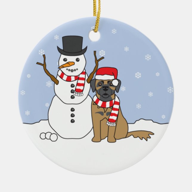Leonberger & Snowman Ornament (Front)