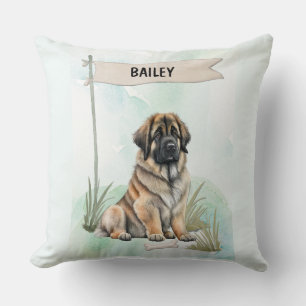 Leonberger Watercolor Personalised Dog Cushion