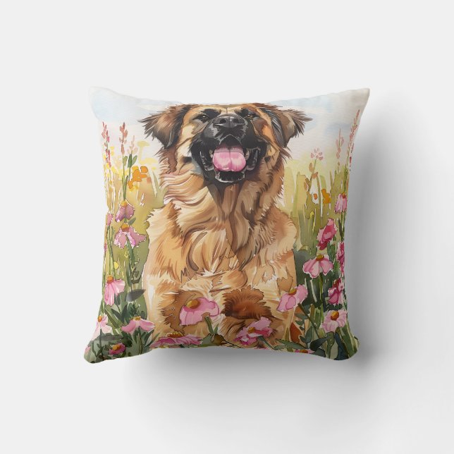 Leonberger Watercolor Throw Pillow (Back)